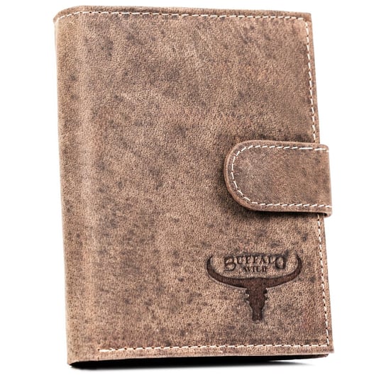 Elegancki portfel męski ze skóry naturalnej nubukowej z zapinką portfel na karty z ochroną RFID Buffalo Wild, brązowy BUFFALO WILD