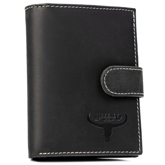 Elegancki portfel męski ze skóry naturalnej nubukowej z zapinką portfel na karty z ochroną RFID Buffalo Wild, czarny BUFFALO WILD