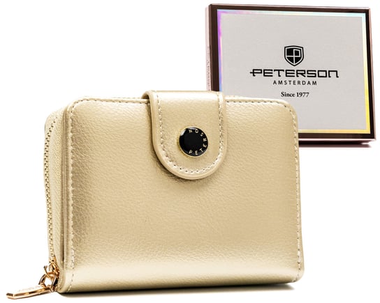 Elegancki portfel na zatrzask z ochroną RFID Peterson, złoty Peterson