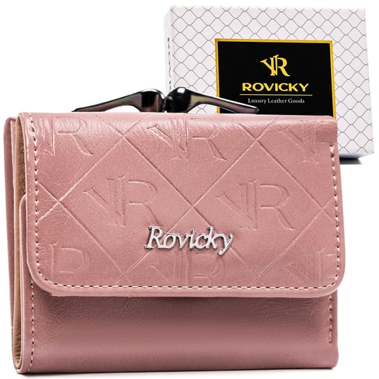 Elegancki portfel portmonetka różowa skóra ROVICKY Rovicky