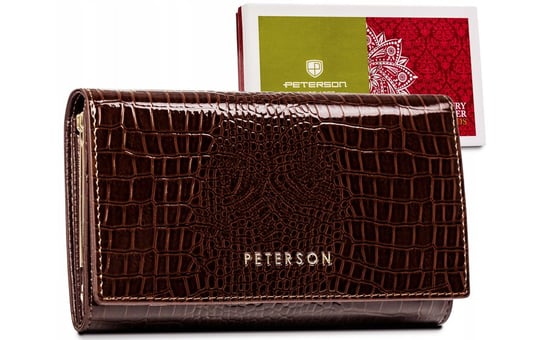 Elegancki portfel ze skóry naturalnej o lakierowanym wykończeniu — Peterson Peterson
