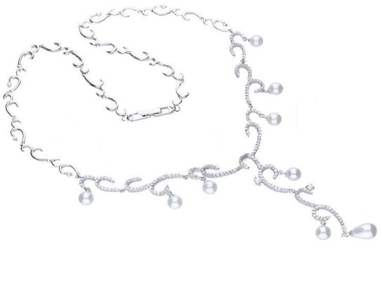 Elegancki srebrny naszyjnik 925 bogato zdobiony perłami i cyrkoniami Lovrin