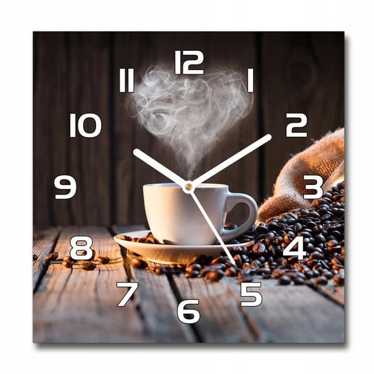 Elegancki zegar ścienny ze szkła hartowanego z grafiką Filiżanka kawy 30x30 Inna marka