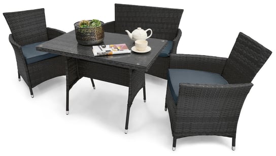 Elegancki zestaw mebli ogrodowych 2x fotel + sofa + stół LIDO CZARNY Kontrast