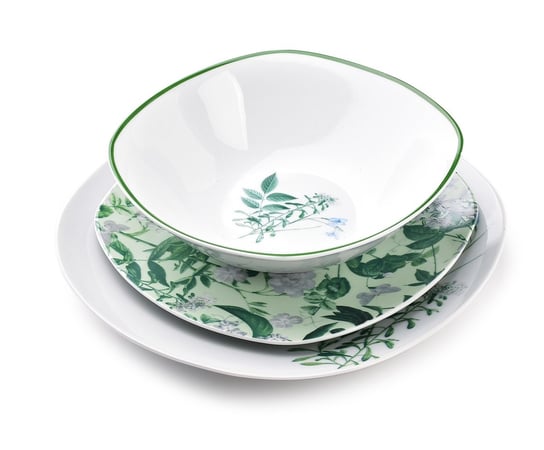 Elegancki zestaw obiadowy Talerze 18 szt Biało-zielony Serwis porcelanowy Mondex