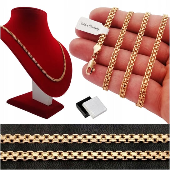 Elegancki Złoty Męski Łańcuszek Bismark 60Cm/4Mm Stal Chirurgiczna + Grawer Golden Celebrity