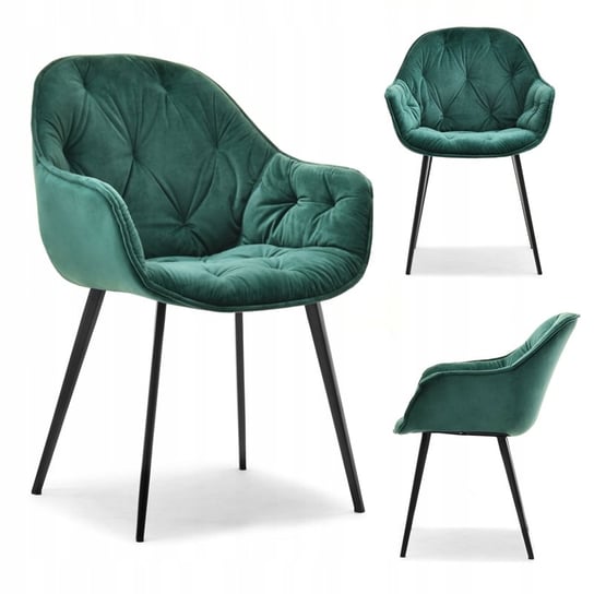 Eleganckie Krzesło Z Pikowanym Welurem Saba Zielone Na Czarnej Nodze MEBEL-PARTNER