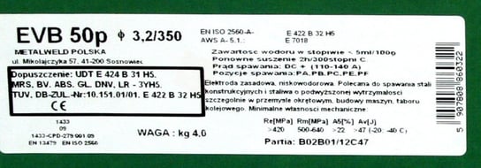 Elektroda Zasadowa Basoweld Niestopowa Evb50P 4.0Mm 5.5Kg METALWELD