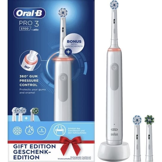 Elektryczna szczoteczka do zębów ORAL-B Pro 3 - w zestawie 3 główki - biała - bezprzewodowa Oral-B