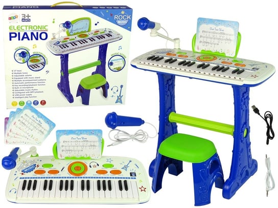 Elektryczne Pianino Keyboard Dla Dzieci Niebieskie Nuty USB Import LEANToys Inna marka