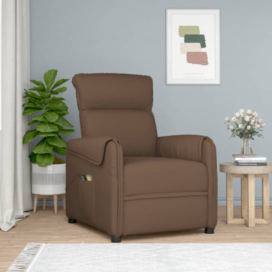 Elektryczny fotel masujący, brązowy, obity tkaniną vidaXL