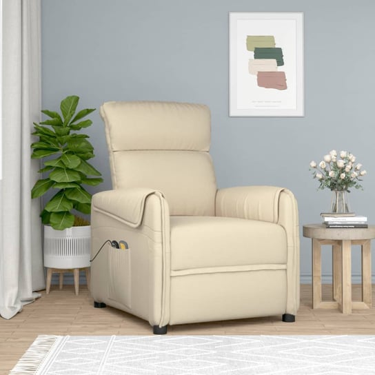 Elektryczny fotel masujący, kremowy, tkanina vidaXL