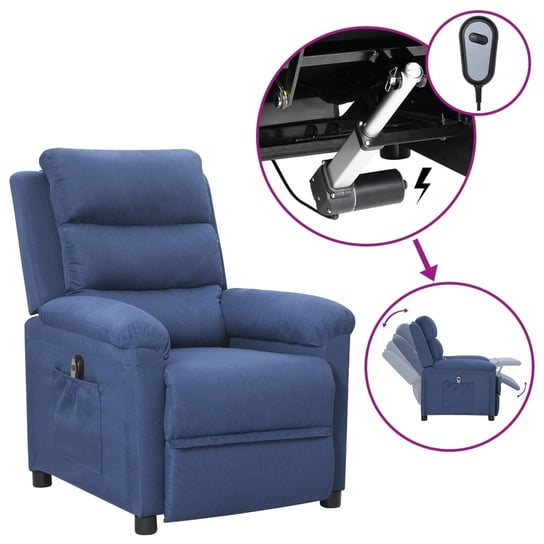 Elektryczny fotel rozkładany, niebieski, obity tkaniną vidaXL