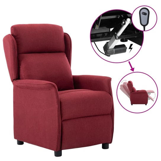 Elektryczny fotel rozkładany, winna czerwień, obity tkaniną vidaXL