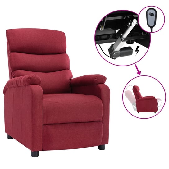 Elektryczny fotel rozkładany, winna czerwień, obity tkaniną vidaXL