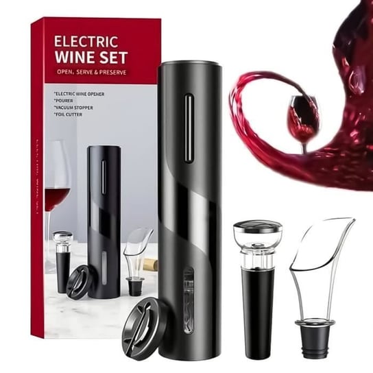 Elektryczny korkociąg automatyczny otwieracz do butelek 4 w 1 z nalewakiem do wina i czarnym korkiem do wina Inna producent