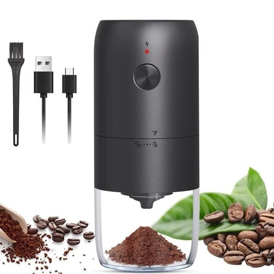 Elektryczny młynek do kawy z żarnami ceramicznymi, przenośny, akumulatorowy młynek śmigłowy do ziaren kawy, czarny Inna producent