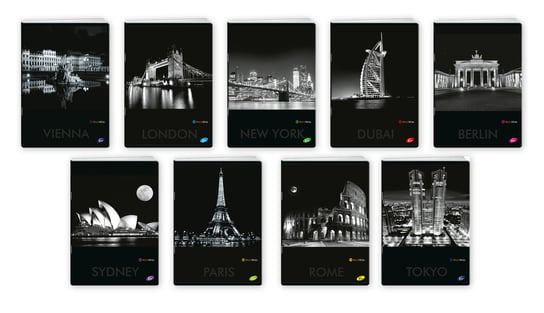 Elisa, zeszyt w linię, A5, Cities By Night, 10 sztuk Elisa