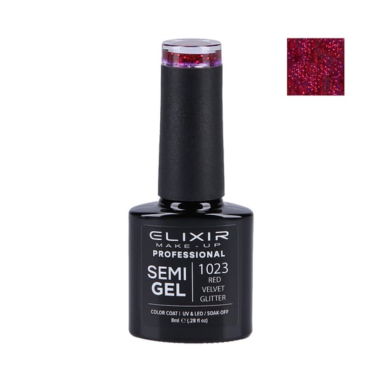 Elixir, Lakier hybrydowy do paznokci 1023 Red Velvet Glitter, 8 ml Elixir