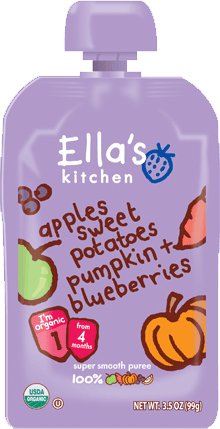 Ellas Kitchen, Puree owocowo-warzywne słodki ziemniak, dynia, jabłko i jagody, Bio, 120g Ellas Kitchen