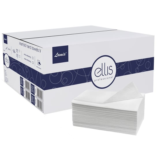 ELLIS Professional Celulozowy, dwuwarstwowy ręcznik składany, ręcznik papierowy biały 12000 szt Ellis