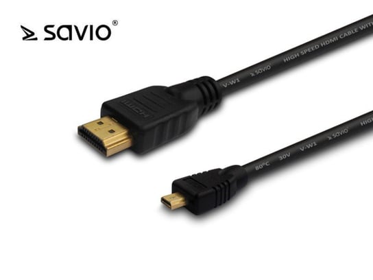 Elmak, Savio, kabel HDMI - micro HDMI CL-149 DM v1.4 3D 0,5m Złoty SAVIO