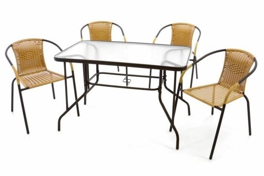 Emaga 5-częściowy zestaw mebli ogrodowych,4 krzesła polirattan - stół szklany Inna marka