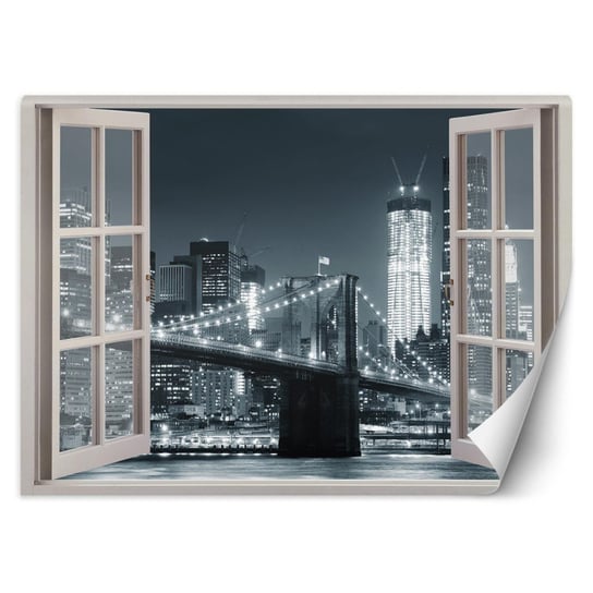 Emaga Fototapeta, Okno Nowy Jork Most Brookliński czarno-biały - 210x150 Inna marka