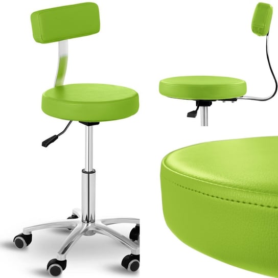 Emaga Krzesło taboret hoker kosmetyczny z oparciem na kółkach do 150 kg TERNI zielony Physa