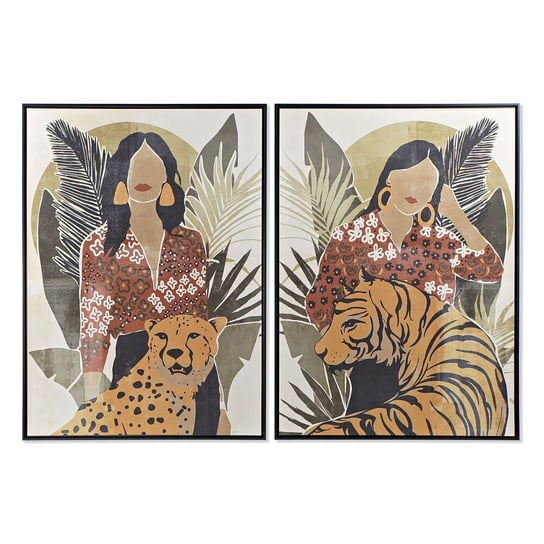 Emaga Obraz DKD Home Decor Kobieta Tygrys Zwierzę Tropikalny (104 x 4,5 x 144 cm) (2 Sztuk) DKD Home Decor
