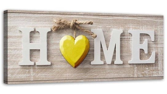 Emaga Obraz na płótnie, Napis Home z żółtym sercem na jasnym drewnie - 150x50 Inna marka