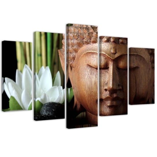 Emaga Obraz pięcioczęściowy na płótnie, Budda i biały kwiat - 100x70 Inna marka