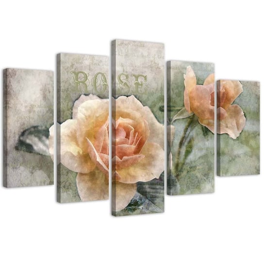 Emaga Obraz pięcioczęściowy na płótnie, Herbaciane róże shabby chic - 150x100 Inna marka