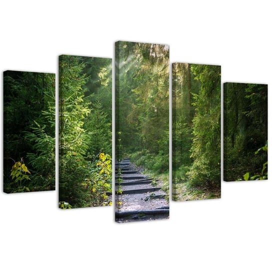 Emaga Obraz pięcioczęściowy na płótnie, Ścieżka w zielonym lesie - 150x100 Inna marka