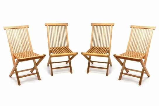 Emaga Zestaw 4 sztuk - krzesło ogrodowe DIVERO - drewno tekowe Inna marka