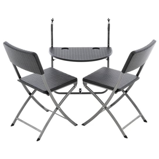 Emaga Zestaw wiszący stół i 2 krzesła w stylu rattanu, czarny Inna marka