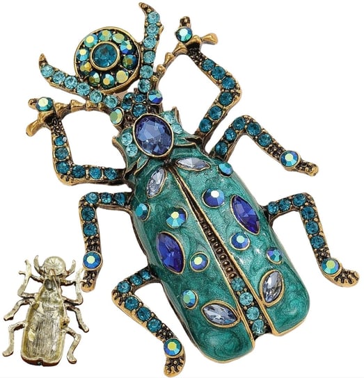 Emaliowana Broszka owad z cyrkoniami chrząszcz kryształki Vintage Edibazzar