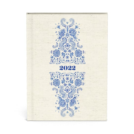 Empik, Kalendarz tygodniowy książkowy 2022, niebieski wzór, białe tło Empik