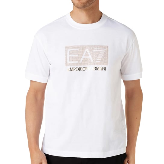 Emporio Armani EA7 t-shirt koszulka męska biała złoty nadruk 3RUT05-PJFBZ-1100 L EA7 Emporio Armani