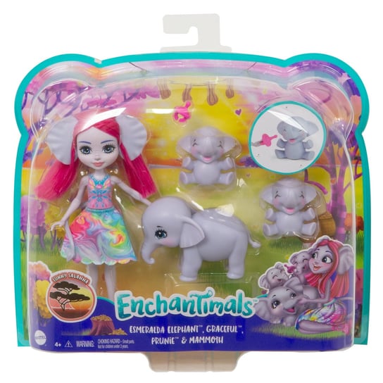 Enchantimals, laleczka Rodzina Wielopak Słonie Esmeralda Elephant Lalka + figurki Enchantimals