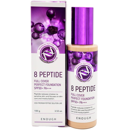 Enough, Podkład 8 Peptide full cover perfect foundation SPF50+, 21 naturalny beż Enough