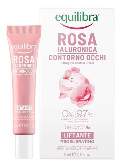 Equilibra, Rosa Lifting Eye Contour Cream, różany liftingujący krem pod oczy z kwasem hialuronowym, 15 ml Equalibra
