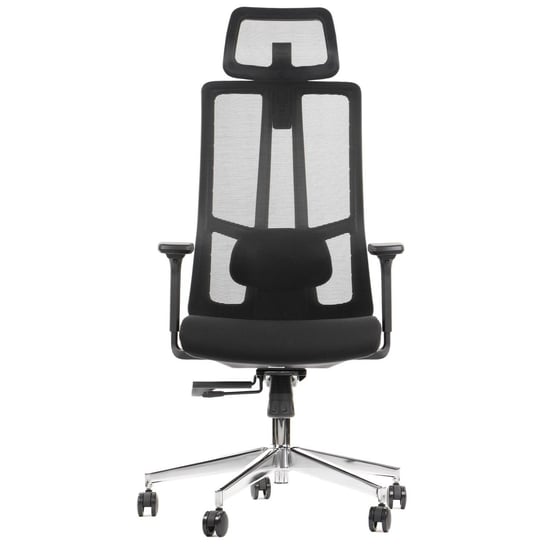 Ergonomiczne obrotowe krzesło biurowe AKCENT, czarny, podstawa chromowana, oparcie siatkowe, regulowany zagłówek i podłokietniki Stema