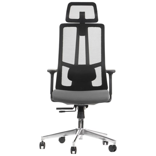 Ergonomiczne obrotowe krzesło biurowe AKCENT, szary/czarny, podstawa chromowana, oparcie siatkowe, regulowany zagłówek Inna marka