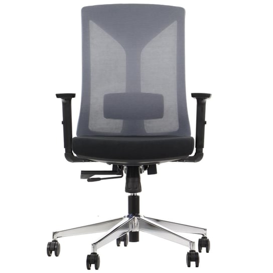 Ergonomiczne obrotowe krzesło biurowe HAGER, czarny/szary, podstawa chromowana, oparcie siatkowe, regulowane podłokietniki Stema