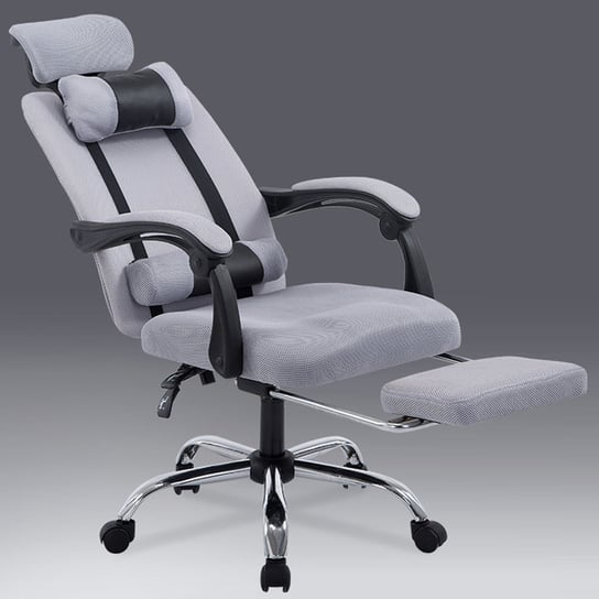 Ergonomiczny, obrotowy fotel z podnóżkiem i zagłówkiem, wentylacja - szary Hedo