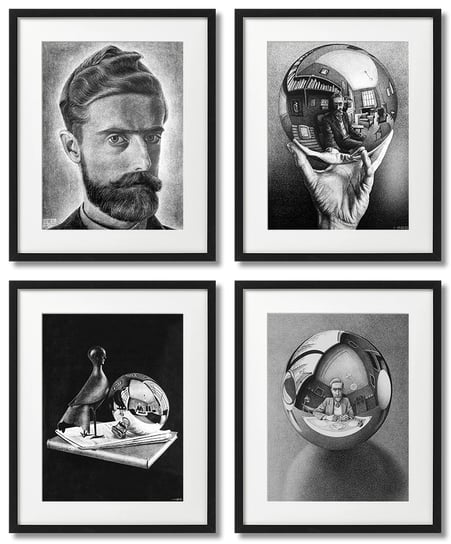 Escher, Autoportrety W Kuli 4 Plakaty Zestaw DEKORAMA