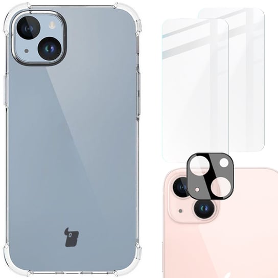 Etui + 2x szkło + obiektyw Bizon Case Clear Pack do Apple iPhone 15 Plus, przezroczyste Bizon