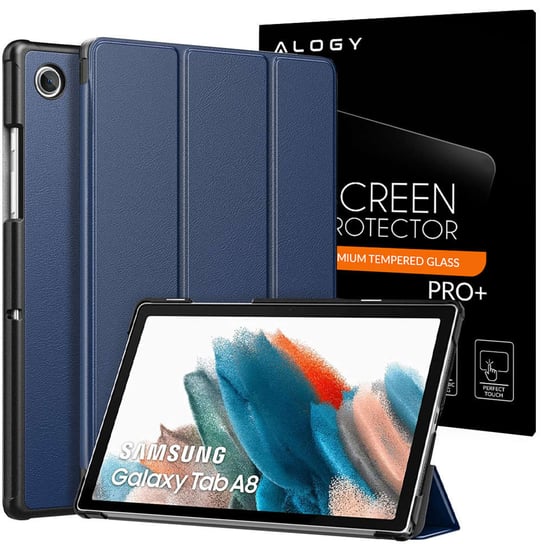Etui Alogy Book Cover do Samsung Galaxy Tab A8 2021 SM-X200/SM-X205 Granatowy + Szkło Alogy