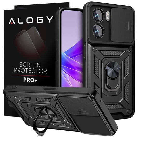 Etui Alogy Camshield Stand Ring z osłonką na aparat do Oppo A57 5G / A77 5G + Szkło Alogy